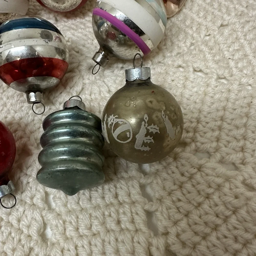 Vintage Made USA Mixed Lot of 9 Christmas Ornaments Glitter Painted Balls Bell